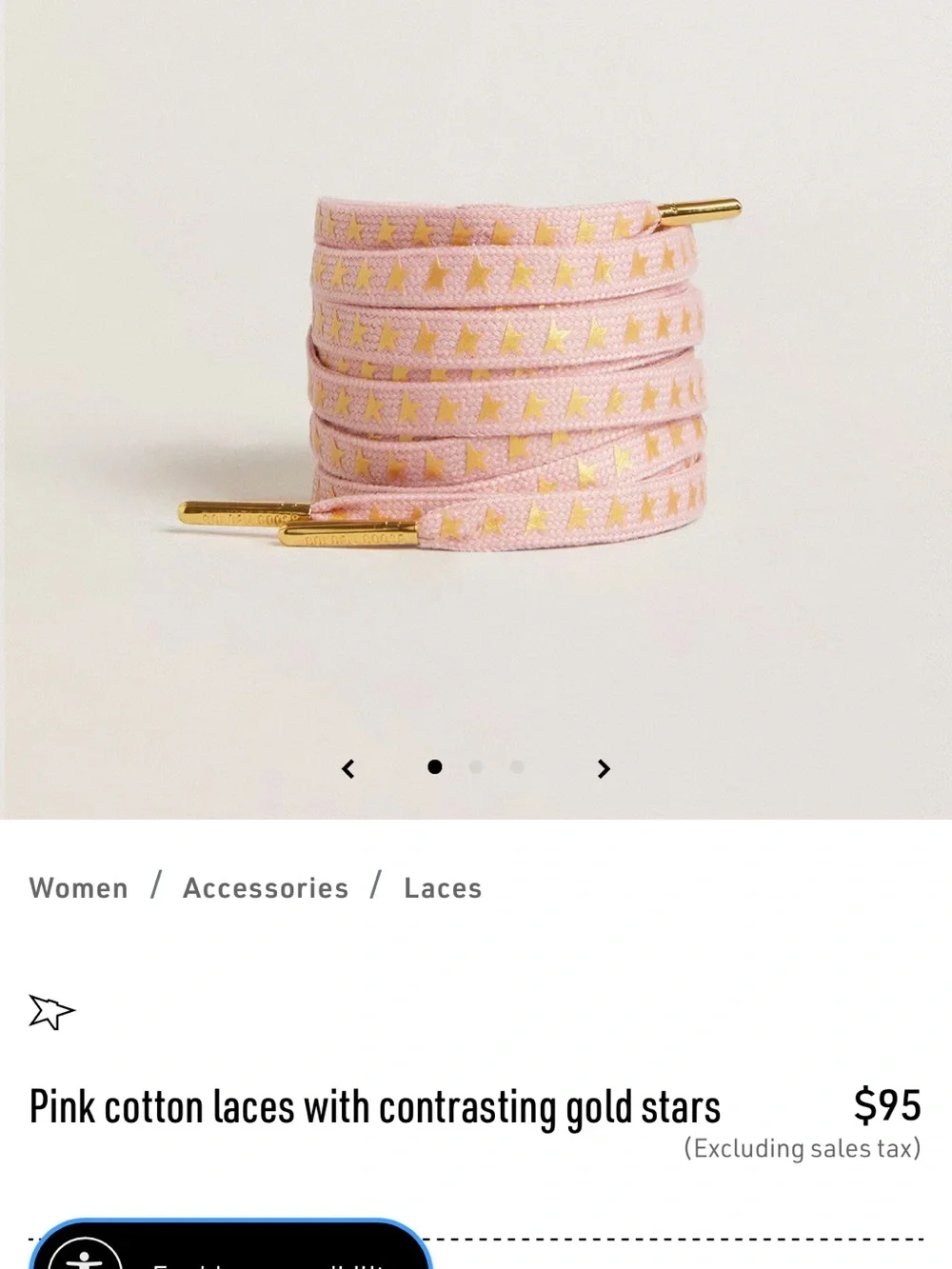 NWT Golden Goose Laces Star-Pattern Pink Shoelaces with Gold Tips